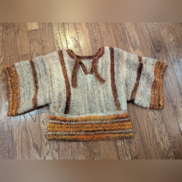 Vintage Women's knit mohair Silk wool blend striped sweater  kimono Sleeve Sz L - Picture 9 of 12